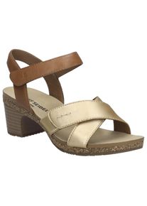 Sandale Josef Seibel "Grace 01", Damen, Gr. 39, bunt (goldfarben, braun), Leder, metallic, Schuhe Sandale, Festtagsschuh, Sandalette mit Blockabsatz