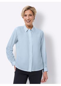 Langarmbluse Classic Basics, Damen, Gr. 48, blau (hellblau), 100% Polyester, unifarben, Blusen Langarmbluse