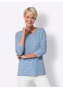 3/4-Arm-Shirt Classic Basics "3/4-Arm-Shirt", Damen, Gr. 54, blau (mittelblau, wei&szlig;, geringelt), 100% Baumwolle, gemustert, gestreift, mehrfarbig, Rundhals, Shirts 3/4-Arm-Shirt