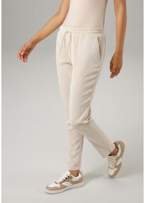 Schlupfhose Aniston CASUAL, Damen, Gr. 46, N-Gr, wei&szlig; (wollwei&szlig;), Cord, Obermaterial: 88% Polyester, 10% Polyamid, 2% Elasthan, Strukturmuster, leicht gl&auml;nzend, unifarben, figurumspielend kn&ouml;chelfrei, Hosen Schlupfhose, aus trendigem, elastischen Cord