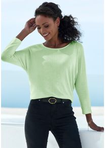 3/4-Arm-Shirt Lascana "aus leichter Feinstrickqualit&auml;t", Damen, Gr. 32/34, gr&uuml;n (hellgr&uuml;n), Feinstrick, Obermaterial: 50% Viskose (LENZING&trade; ECOVERO&trade;), 46% Polyester, 4% Elasthan, unifarben, l&auml;ssig geschnitten normal, Rundhals, Fledermaus&auml;rmel normaler Saum, Shirts 3/4-Arm-Shirt, mit Fledermaus&auml;rmeln, Topseller