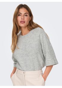 Strickpullover Only "ONLSIMONI 3/4 PULLOVER KNT NOOS", Damen, Gr. XS, grau (light grau melange), Strick, Obermaterial: 74% Polyacryl, 24% Polyester, 2% Elasthan, unifarben, regular fit h&uuml;ftlang, Rundhals, weit, Pullover Strickpullover, Materialmix, regular fit