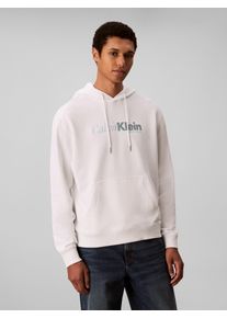 Kapuzensweatshirt Calvin Klein "LS EU 350TERRY CURSIVE GRAPHIC H", Herren, Gr. M, wei&szlig; (hellwei&szlig;), Sweatware, Obermaterial: 100% Baumwolle, unifarben, regular fit normal, Rundhals, eingesetzt B&uuml;ndchen, Sweatshirts Kapuzensweatshirt, regular fit, Logo-Schriftzug