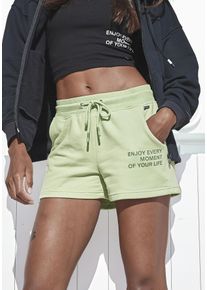 Sweatshorts Buffalo, Damen, Gr. 44/46, N-Gr, gr&uuml;n (jade), angeraute Sweatware, Obermaterial: 60% Baumwolle, 40% Polyester, unifarben, bequem kurz, Hosen Sweatshorts, mit Statement Druck, Loungewear