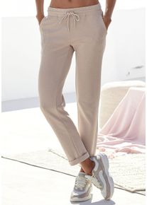 H.I.S. Sweathose H.I.S, Damen, Gr. 44/46, N-Gr, beige, Interlock, Obermaterial: 60% Baumwolle, 40% Polyester, bestickt, unifarben, bequem kn&ouml;chellang, Hosen Sweathose, Schlupfhose mit kleinem Aufschlag am Saum, Loungewear, Topseller