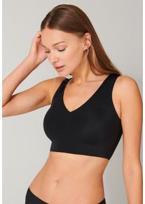 Bustier Schiesser "Invisible Soft", Damen, Gr. 44, N-Gr, schwarz (000, schwarz), Single Jersey, Obermaterial: 75% Polyamid, 25% Elasthan, unifarben, bequem, BHs Bustier, Microfaser, Lasercut-Abschl&uuml;sse, V-Ausschnitt, Topseller