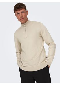 Only & Sons Strickpullover ONLY & SONS "ONSWYLER LIFE REG 14 HALF ZIP KNIT NOOS", Herren, Gr. L, beige (silber lining), Strick, Obermaterial: 78% Viskose, 22% Polyester, unifarben, Basic, regular fit normal, ohne Ausschnitt, Rippb&uuml;ndchen, Pullover Strickpullover