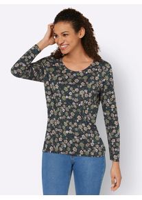 Langarmshirt Inspirationen "Druck-Shirt", Damen, Gr. 36, gr&uuml;n (schwarz, schilf, bedruckt), 50% Baumwolle, 50% Modal, bedruckt, gebl&uuml;mt, gemustert, mehrfarbig, Rundhals, Shirts Langarmshirt