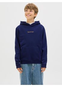 Jack & Jones Kapuzensweatshirt JACK & JONES JUNIOR "JORNORREBRO EMB SWEAT HOOD NOOS JNR", Jungen, Gr. 140, blau (ocean cavern), angeraute Sweatware, Obermaterial: 89% Baumwolle, 11% Polyester, unifarben, relaxed fit normal, ohne Ausschnitt, Rippb&uuml;ndchen, Sweatshirts Kapuzensweatshirt