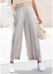 Bundfaltenhose Lascana, Damen, Gr. 46, N-Gr, schwarz-wei&szlig; (creme, schwarz gestreift), Web, Obermaterial: 85% Viskose, 15% Leinen, gestreift, figurumspielend lang, Hosen Bundfaltenhose, mit Taschen und Knopfdetail, weites Bein, Leinenhose, Sommerhose, Topseller