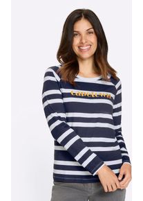 T-Shirt Classic Basics "Langarm-Shirt", Damen, Gr. 54, marine, wei&szlig;, geringelt, 100% Baumwolle, gemustert, gestreift, mehrfarbig, Rundhals, Shirts T-Shirt