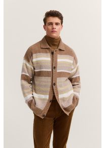 Cardigan Bugatti "Regular Fit", Herren, Gr. M, 20, beige, Strick, 47% Polyacryl, 21% Polyamid, 16% Alpaka, 16% Wolle, gestreift, regular fit, Rippb&uuml;ndchen, Strickjacken Cardigan, gestreift mit Knopfleiste & Kragen