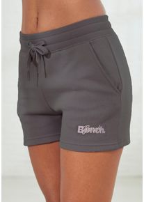 Shorts BENCH. LOUNGEWEAR, Damen, Gr. 40/42, N-Gr, grau (stone), Interlock, Obermaterial: 60% Baumwolle, 40% Polyester, bestickt, unifarben, Basic, bequem kurz, Hosen Shorts, mit Logodruck und Stickerei