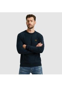 PME-Legend Rundhalspullover PME LEGEND "American classic Buckley knit", Herren, Gr. XXL, wei&szlig; (sky captain), Strick, Obermaterial: 100% Baumwolle, unifarben, regular fit normal, Rundhals, Rippb&uuml;ndchen, Pullover Rundhalspullover, mit Logo Stickerei