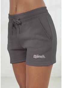 Shorts BENCH. LOUNGEWEAR, Damen, Gr. 52/54, N-Gr, grau (stone), Interlock, Obermaterial: 60% Baumwolle, 40% Polyester, bestickt, unifarben, Basic, bequem kurz, Hosen Shorts, mit Logodruck und Stickerei