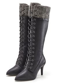 Stiefel Lascana "Stiefelette, Langer Stiefel", Damen, Gr. 41, schwarz, Obermaterial: 100% Lederimitat. Decksohle: 100% Lederimitat. Futter: 100% Lederimitat. Laufsohle: 100% Synthetik, unifarben mit Farbeinsatz, Schuhe Stiefel, mit spitz zulaufender Form und Strickeinsatz