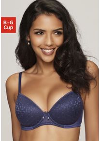 Schalen-BH Lascana, Damen, Gr. 95, Cup G, blau (marine), Spitze, Obermaterial: 86% Polyamid, 14% Elasthan, BHs Schalen-BH, mit Spitze &uuml;ber nahtlosen Cups, auf Formb&uuml;gel, Dessous