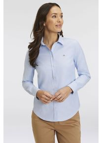 Langarmbluse Gant "New Slim Stretch Oxford Blouse", Damen, Gr. 36, blau (light blau), Obermaterial: 97% Baumwolle, 3% Elasthan, unifarben, slim fit h&uuml;ftlang, hoch geschlossener Ausschnitt, Manschette mit Kn&ouml;pfen, Blusen Langarmbluse, f&uuml;r bequemen Sitz u. Bewegungsfreiheit, New Slim Stretch, b&uuml;gelfrei