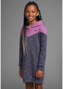 Sweatkleid Kangaroos "mit s&uuml;&szlig;em allover Druck", M&auml;dchen, Gr. 152/158, N-Gr, blau (marine meliert, gemustert), angeraute Sweatware, Obermaterial: 60% Baumwolle, 40% Polyester, gemustert, meliert, Basic ca. Mitte Oberschenkel, abgestepptes B&uuml;ndchen, Kleider Sweatkleid, in Colorblocking-Design