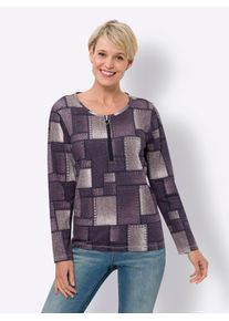 Langarmshirt Classic Basics "Langarm-Shirt", Damen, Gr. 50, orchidee, traube, bedruckt, 100% Baumwolle, gemustert, mehrfarbig, Rundhals, Shirts Langarmshirt