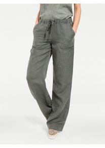 Schlupfhose Heine, Damen, Gr. 46, Normalgr&ouml;&szlig;en, gr&uuml;n (khaki), 55% Baumwolle, 45% Leinen, unifarben, lang, Hosen Schlupfhose