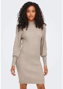 Strickkleid Only "ONLKATIA L/S DRESS KNT NOOS", Damen, Gr. XS, N-Gr, beige (mocha meringue melange), Strick, Obermaterial: 50% Viskose, 27% Nylon, 23% Polyester, meliert, regular fit ca. Mitte Oberschenkel, hoch geschlossener Ausschnitt, Puff&auml;rmel Rippb&uuml;ndchen, Kleider Strickkleid, Viskosemischung