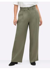 Paperbag-Hose sheego, Damen, Gr. 46, Normalgr&ouml;&szlig;en, gr&uuml;n (khaki), 100% Lyocell, unifarben, Hosen Paperbag-Hose