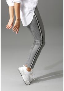 Schlupfhose Aniston CASUAL, Damen, Gr. 46, N-Gr, grau (schwarz, wei&szlig;, kariert, silberfarben), Sweatware, Obermaterial: 65% Polyester, 30% Viskose, 5% Elasthan, Glitzerstreifen, kariert, sehr figurbetont lang, Hosen Schlupfhose, mit glitzernden Galonstreifen, Topseller