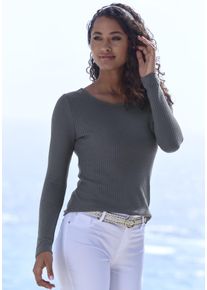 Langarmshirt Lascana "in modischer Piqu&eacute;-Optik", Damen, Gr. 40/42, blau (navy), Piqu&eacute;, Obermaterial: 69% Polyester (REPREVE), 28% Viskose, 3% Elasthan, unifarben, Basic, Basic schmal, Rundhals, Shirts Langarmshirt, aus weicher Qualit&auml;t mit Viskose, Topseller