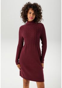 Strickkleid Aniston CASUAL, Damen, Gr. 36, N-Gr, rot (bordeaux), Feinstrick, Obermaterial: 50% Viskose, 28% Polyester, 22% Polyamid, unifarben, figurumspielend kniefrei, Rippstrickb&uuml;ndchen, Kleider Strickkleid, mit Zopfmuster im Oberteil und den langen &Auml;rmeln