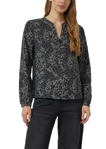 Langarmbluse s.Oliver, Damen, Gr. 42, grau schwarz, Web, Obermaterial: 84% Viskose, 16% Polyamid, regular fit normal, Rundhals, elastischer Bund, Blusen Langarmbluse, mit All-Over Leo Print
