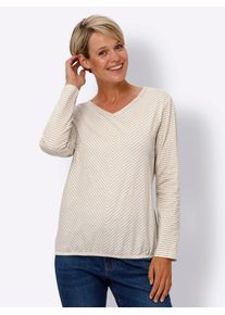 Langarmshirt Classic Basics "Langarm-Shirt", Damen, Gr. 42, braun (camel, champagner, gestreift), 100% Baumwolle, gemustert, gestreift, mehrfarbig, V-Ausschnitt, Shirts Langarmshirt