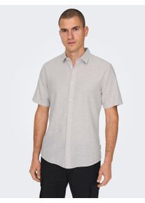 Only & Sons Kurzarmhemd ONLY & SONS "ONSCAIDEN SS SOLID LINEN SHIRT NOOS", Herren, Gr. M, N-Gr, lila (nirvana), Web, Obermaterial: 55% Baumwolle, 45% Leinen, unifarben, Basic, slim fit, Hemden Kurzarmhemd