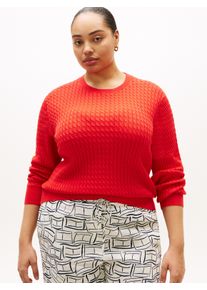 Rundhalspullover Tommy Hilfiger Curve "CRV CO CABLE FINE GG CNK SWEATER", Damen, Gr. 54, fireworks, Strick, Obermaterial: 100% Baumwolle, Zopfmuster, regular fit normal, Rundhals, Rippb&uuml;ndchen, Pullover Rundhalspullover, in gro&szlig;en Gr&ouml;&szlig;en, mit Zopfmuster