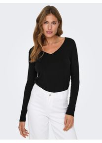 Strickpullover Only "ONLVENICE LIFE LS VNECK PULLOVER KNT NCA", Damen, Gr. M (38), schwarz, Strick, Obermaterial: 82% Viskose, 16% Nylon, 2% Elasthan, unifarben, regular fit, V-Ausschnitt, Pullover Strickpullover