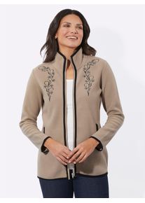 Fleecejacke Classic Basics, Damen, Gr. 56, beige (sesam, schwarz), 100% Polyester, gebl&uuml;mt, gemustert, mehrfarbig, Jacken Fleecejacke