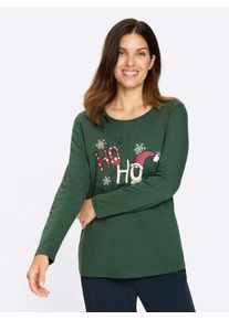 Langarmshirt Classic Basics "Rundhals-Shirt", Damen, Gr. 42, gr&uuml;n (moos, wei&szlig;), 100% Baumwolle, bedruckt, gemustert, Rundhals, Shirts Langarmshirt