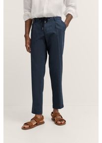 Bundfaltenhose Bugatti, Herren, Gr. 33, L&auml;nge 32, blau (380, marine), 56% Baumwolle, 42% Leinen, 2% Elasthan, unifarben, gerade, unten schmal, Hosen Bundfaltenhose, mit Baumwoll-Leinen-Mix