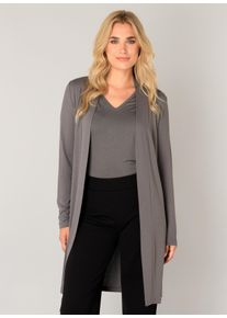 Longstrickjacke Base Level "Yayla long", Damen, Gr. 36, grau (dunkelgrau), Strick, Obermaterial: 94% Viskose, 6% Elasthan, unifarben, figurumspielend ca. Mitte Oberschenkel, tiefer Rundhals, Strickjacken Longstrickjacke, ohne Verschluss