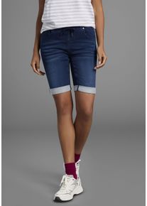 Jogg-Jeansbermudas Arizona, Damen, Gr. 46, N-Gr, blau (rinsed), Obermaterial: 59% Baumwolle, 40% Polyester, 1% Elasthan, Basic, comfort fit kurz, Jeans Jogg-Jeansbermudas, hohe Leibh&ouml;he, krempelbare Beinabschl&uuml;sse, Used-Look