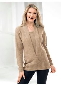 2-in-1-Pullover Classic Basics "Pullover", Damen, Gr. 54, gold (goldfarben, meliert), 90% Polyacryl, 10% metallisierte Fasern, meliert, figurumspielend, Pullover 2-in-1-Pullover
