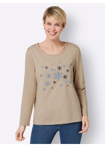 Langarmshirt Classic Basics "Shirt", Damen, Gr. 38, blau (beige, himmelblau), 100% Baumwolle, bedruckt, gemustert, mehrfarbig, Rundhals, Shirts Langarmshirt