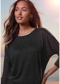 Rundhalsshirt Lascana "mit funkelnden Strass-Steinen", Damen, Gr. 48/50, blau (schwarz), Strick, Obermaterial: 50% Viskose (LENZING&trade; ECOVERO&trade;), 46% Polyester, 4% Elasthan, Glitzermuster, figurumspielend, Rundhals, Shirts Rundhalsshirt, aus weichem Viskose-Strick