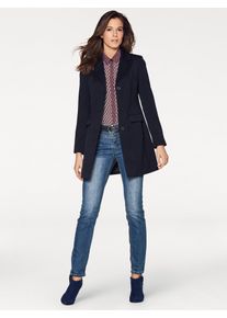 Longblazer Heine "Longblazer", Damen, Gr. 50, blau (marine), 64% Polyester, 34% Viskose, 2% Elasthan, Futter:100% Polyester, Blazer Longblazer