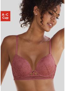Push-up-BH Lascana, Damen, Gr. 75, Cup A, braun (kastanie), Spitze, Obermaterial: 60% Polyamid, 33% Polyester, 7% Elasthan, BHs Push-up-BH, mit B&uuml;gel aus floraler Jacquardspitze, sexy Dessous, Topseller