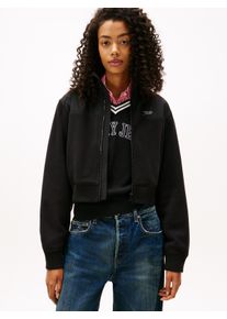 Sweatjacke Tommy Jeans "TJW FABRIC MIX FLEECE ZIP THRU", Damen, Gr. XS (34), schwarz, Fleece, Obermaterial: 100% Polyester, unifarben, Sweatjacken Sweatjacke, aus weicher Fleece Qualit&auml;t