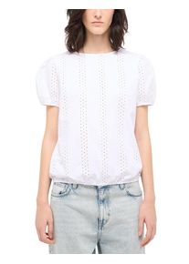 Kurzarmbluse Mustang "Damen Style Assaria", Damen, Gr. 38, wei&szlig; (wei&szlig; 2045), Web, 100% Baumwolle, unifarben, l&auml;ssig geschnitten, Rundhals, Blusen Kurzarmbluse