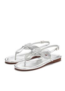 Zehentrenner Lascana, Damen, Gr. 37, silber (silberfarben), Obermaterial: 100% Textilmaterial. Decksohle: 100% Lederimitat. Futter: 100% Lederimitat. Laufsohle: 100% Synthetik, metallic, unifarben, Schuhe Zehentrenner, Sandale, Pantolette im Metallic-Look VEGAN