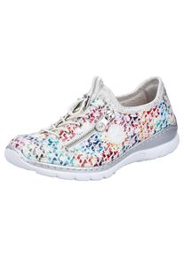 Slip-On Sneaker Rieker, Damen, Gr. 38, bunt (wei&szlig; multi), Textil, bedruckt, Schuhe Slip-On Sneaker, Schlupfschuh, Freizeitsneaker, Halbschuh mit MemoSoft-Ausstattung, Topseller