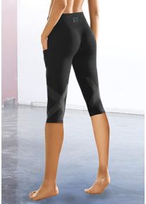 active by Lascana Caprileggings LASCANA ACTIVE, Damen, Gr. 44/46, N-Gr, schwarz, Single Jersey, Obermaterial: 95% Baumwolle, 5% Elasthan, bedruckt, unifarben, figurbetont kniebedeckend, Hosen Caprileggings, mit optischen Reflektortprint und Handytasche, Topseller